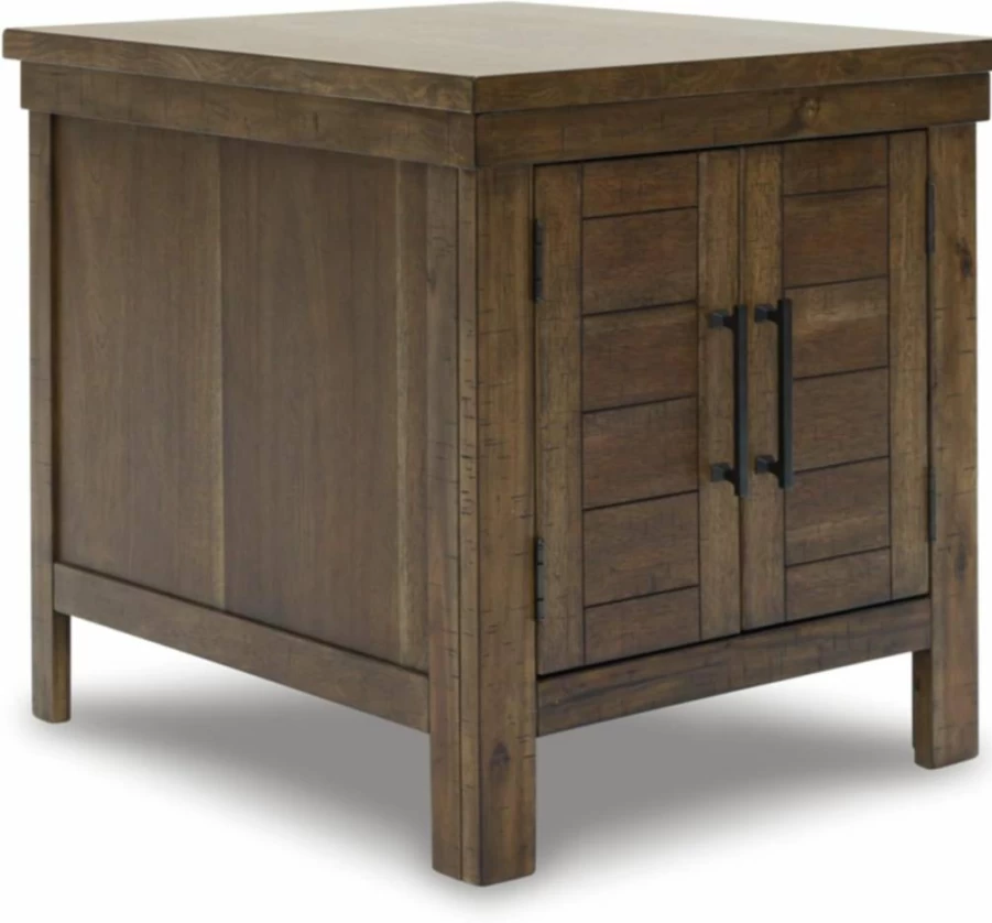 Signature Design by Ashley Valebeck Farmhouse End Table with Storage - Distressed Brown & Black Finish, Rectangular Side Table