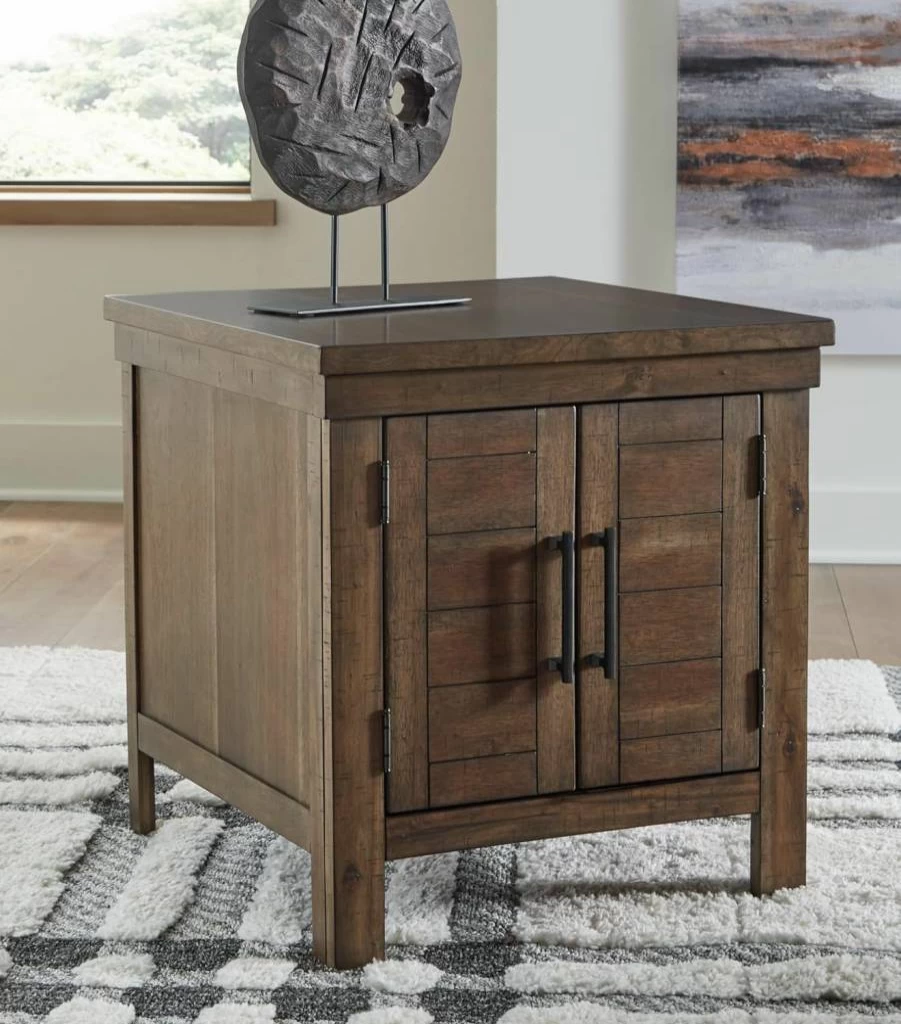 Signature Design by Ashley Valebeck Farmhouse End Table with Storage - Distressed Brown & Black Finish, Rectangular Side Table