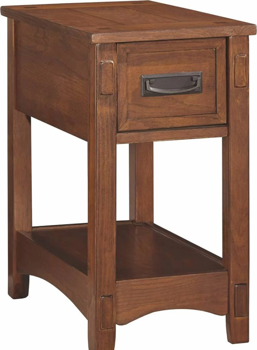 Signature Design by Ashley Breegin Traditional Wood Side Table with Drawer & Fixed Shelf - Brown Accent End Table
