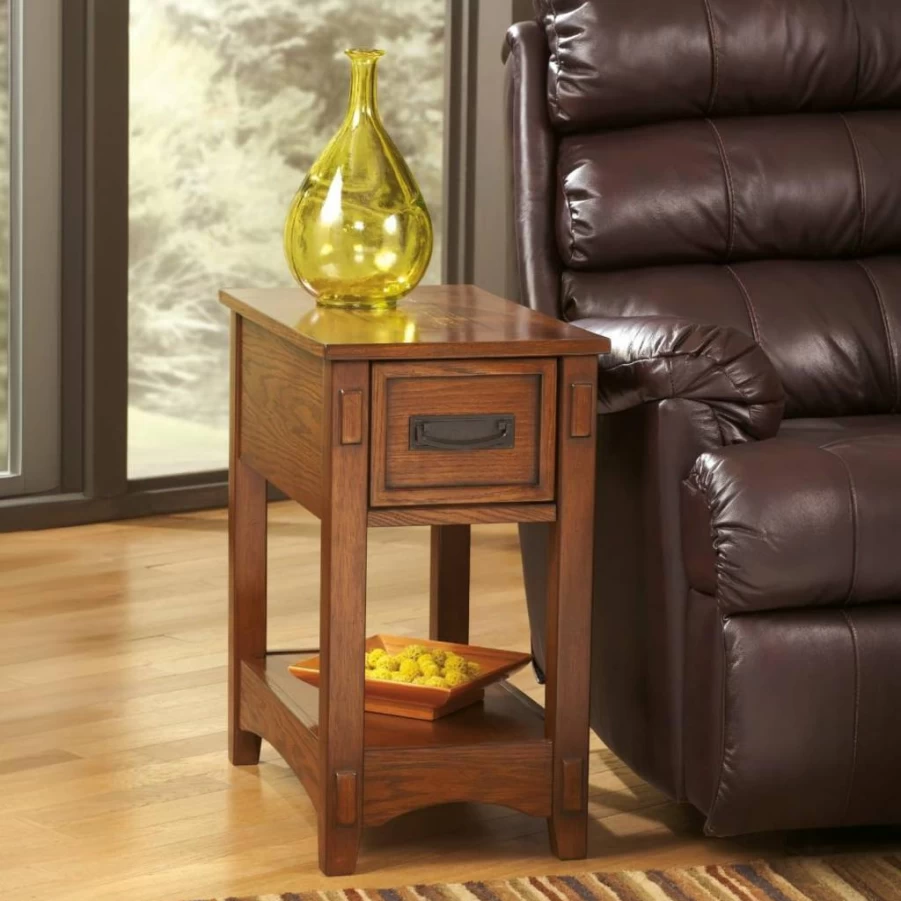 Signature Design by Ashley Breegin Traditional Wood Side Table with Drawer & Fixed Shelf - Brown Accent End Table