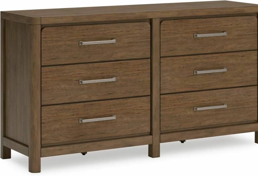 Signature Design by Ashley Cabalynn 6-Drawer Light Brown Dresser with Felt-Lined Top for Bedroom Storage