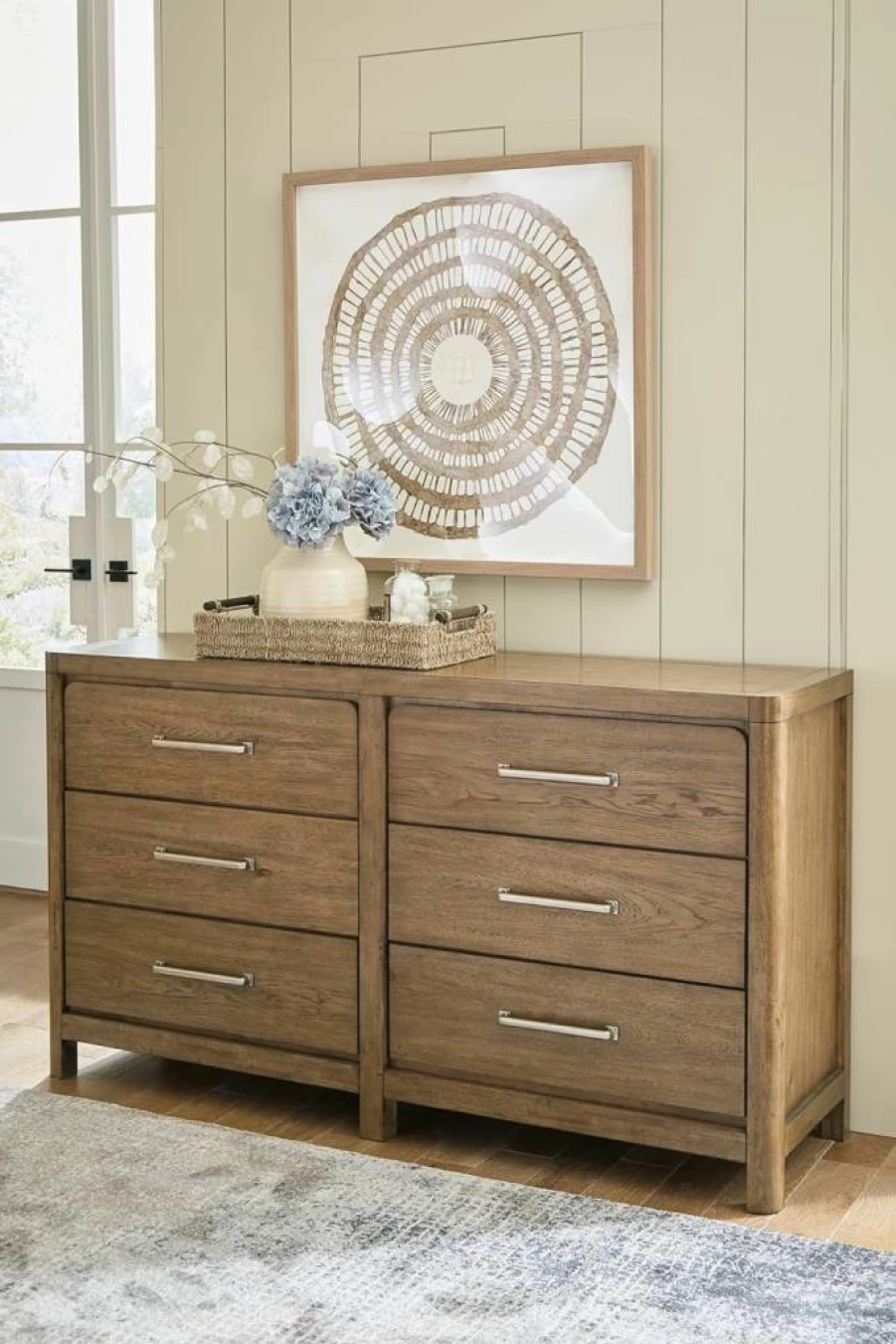 Signature Design by Ashley Cabalynn 6-Drawer Light Brown Dresser with Felt-Lined Top for Bedroom Storage