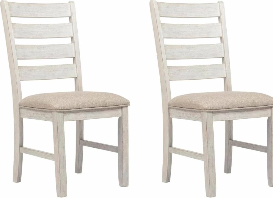 Signature Design by Ashley Skempton Whitewash Modern Farmhouse Dining Chairs, Set of 2, Rustic Kitchen Seating
