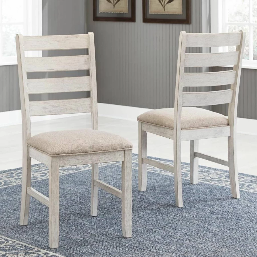 Signature Design by Ashley Skempton Whitewash Modern Farmhouse Dining Chairs, Set of 2, Rustic Kitchen Seating