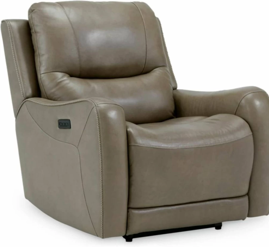 Signature Design by Ashley Galahad Power Recliner with Zero Wall Technology & Adjustable Headrest, Brown Leather Living Room Chair