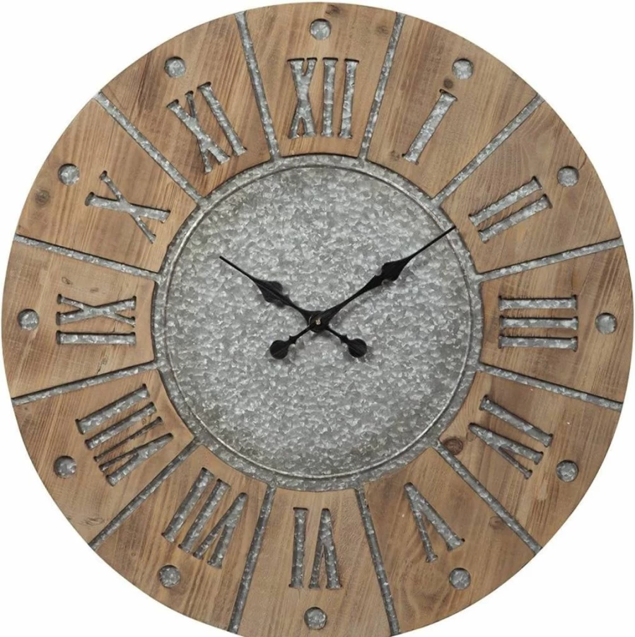Signature Design by Ashley Payson 30x30 Inch Farmhouse Wall Clock in Natural Wood Finish, Rustic Decor