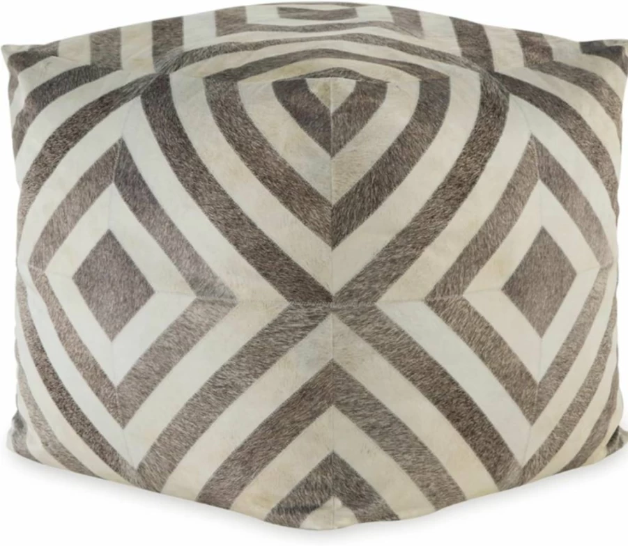 Signature Design by Ashley Hartselle 18" Geometric Pouf Ottoman in Beige & Light Brown - Casual Home Decor Footstool
