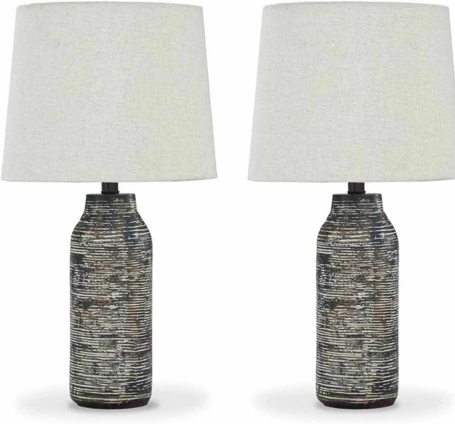 Signature Design by Ashley Shavontae Modern Gray Table Lamp Set - 2 Pack, 27.5 Inch Height
