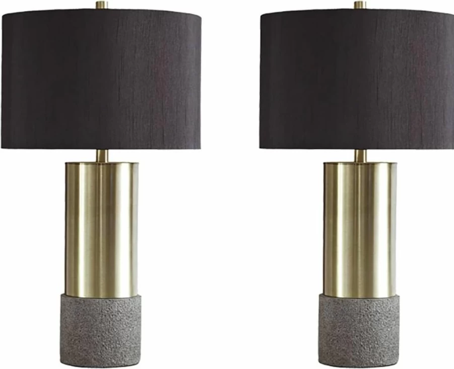 Signature Design by Ashley Jacek Modern Table Lamp Set of 2 - Gray & Brass Finish Contemporary Lighting