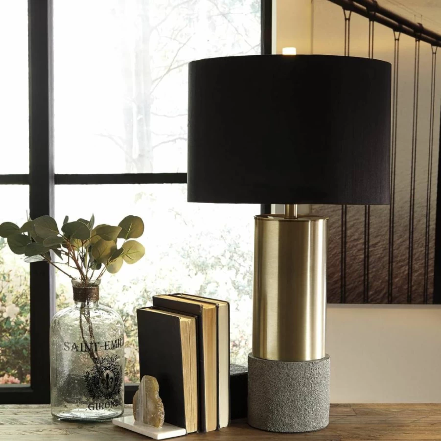 Signature Design by Ashley Jacek Modern Table Lamp Set of 2 - Gray & Brass Finish Contemporary Lighting