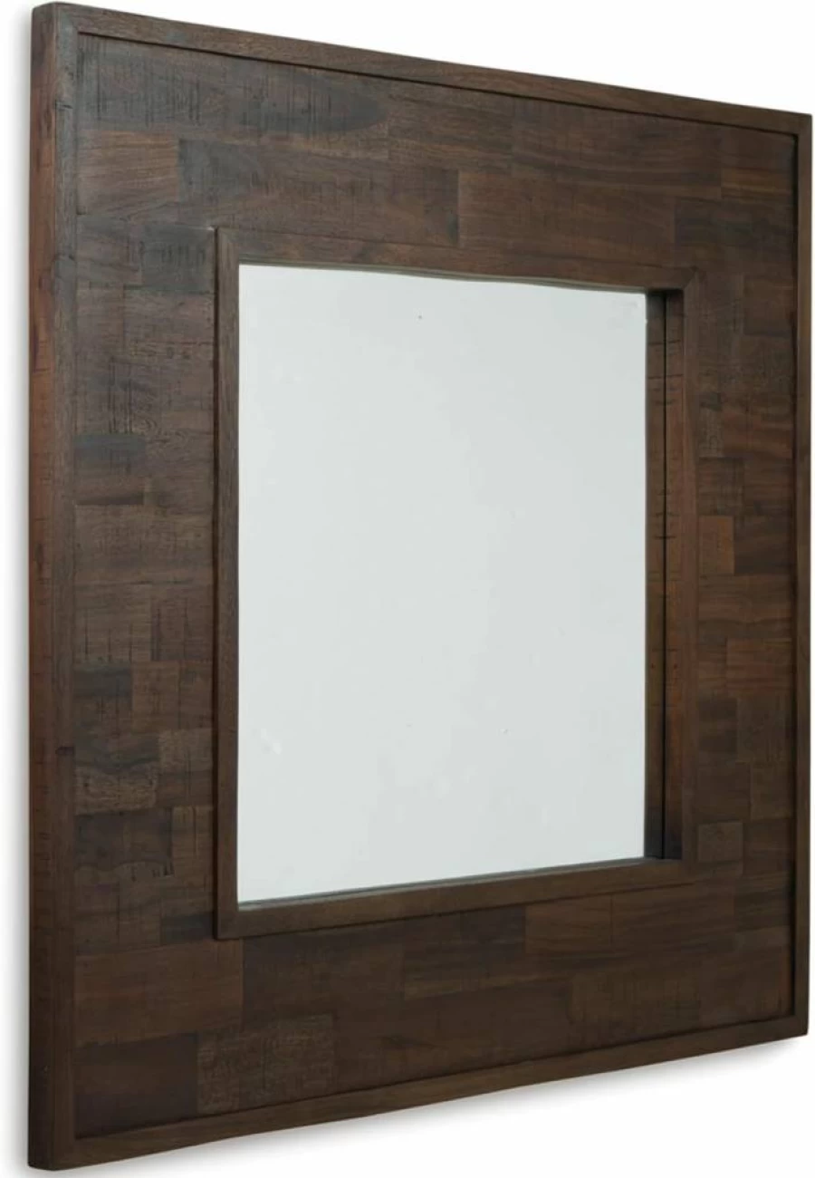 Signature Design by Ashley Hensington Modern Square Accent Mirror - Urban Inspired Dark Brown Wall Decor