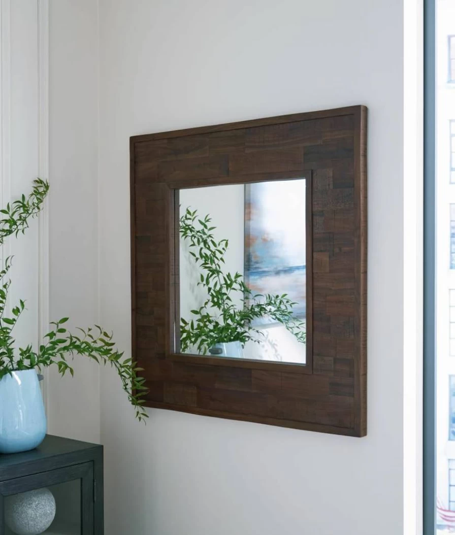 Signature Design by Ashley Hensington Modern Square Accent Mirror - Urban Inspired Dark Brown Wall Decor