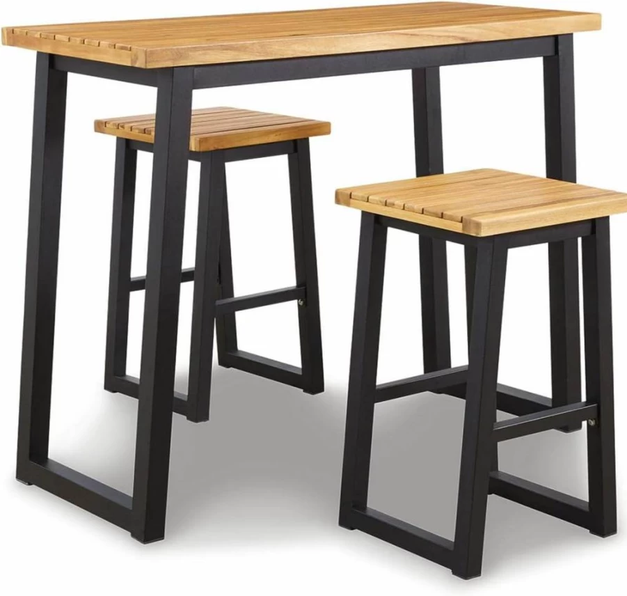 Signature Design by Ashley Town Wood Outdoor 3-Piece Patio Set with Counter-Height Table and 2 Benches in Brown & Black