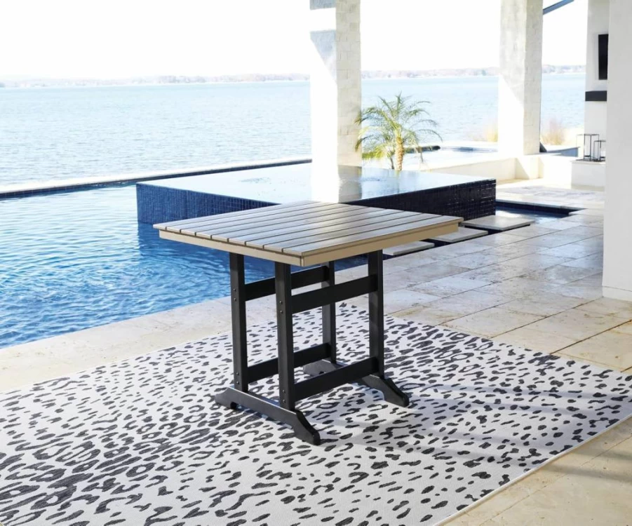 Signature Design by Ashley Fairen Trail Outdoor Patio Counter Table with Umbrella Hole - Durable HDPE, Black