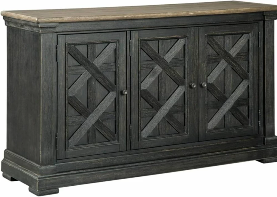 Signature Design by Ashley Tyler Creek Farmhouse Buffet Cabinet - Urban Dining Room Server in Almost Black Finish