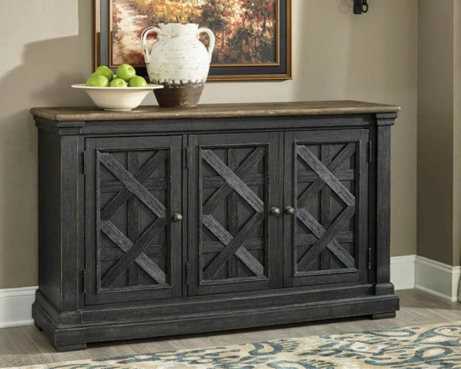 Signature Design by Ashley Tyler Creek Farmhouse Buffet Cabinet - Urban Dining Room Server in Almost Black Finish