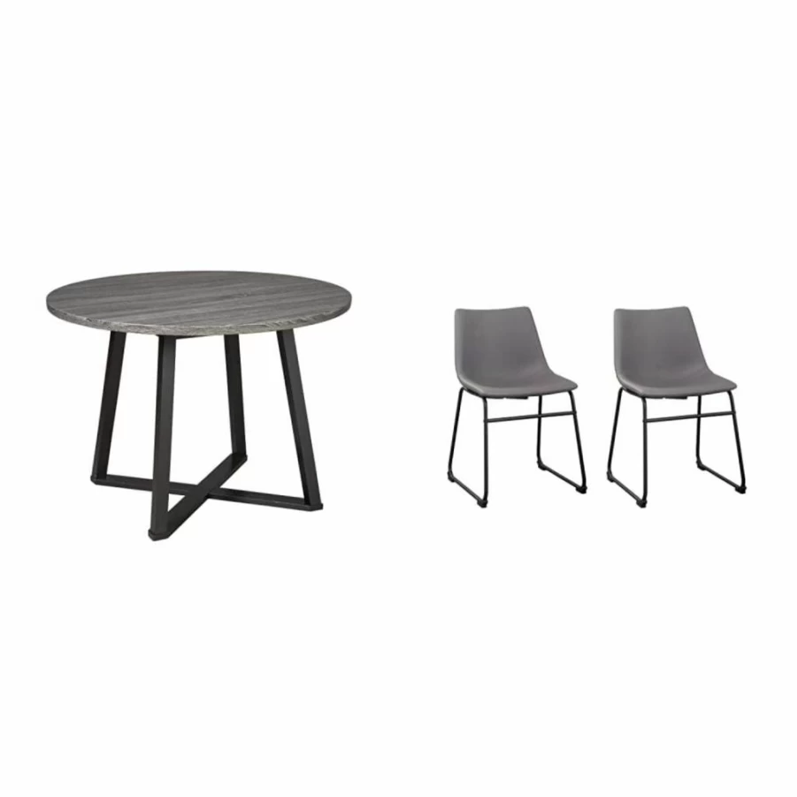 Signature Design by Ashley Centiar Mid-Century Modern Round Dining Table with Metal Legs in Gray & Black Finish
