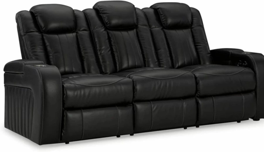 Signature Design by Ashley Gray Modern Faux Leather Power Reclining Sofa with Adjustable Headrest – Next-Gen Durapella Comfort