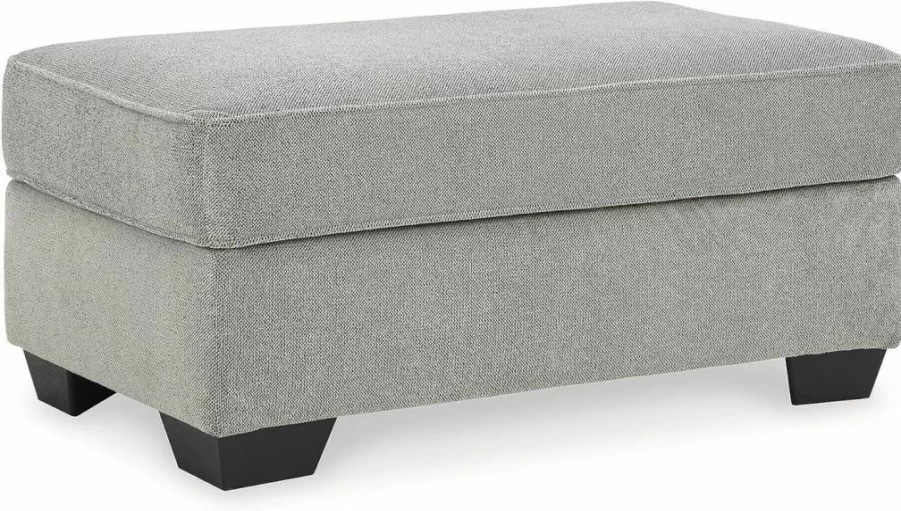 Signature Design by Ashley Valerano Modern Crosshatch Chenille Ottoman in Cream & Brown - Upholstered Storage Footstool
