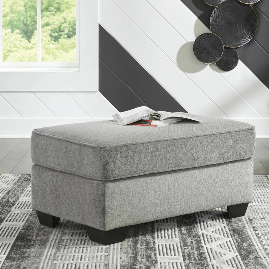 Signature Design by Ashley Valerano Modern Crosshatch Chenille Ottoman in Cream & Brown - Upholstered Storage Footstool
