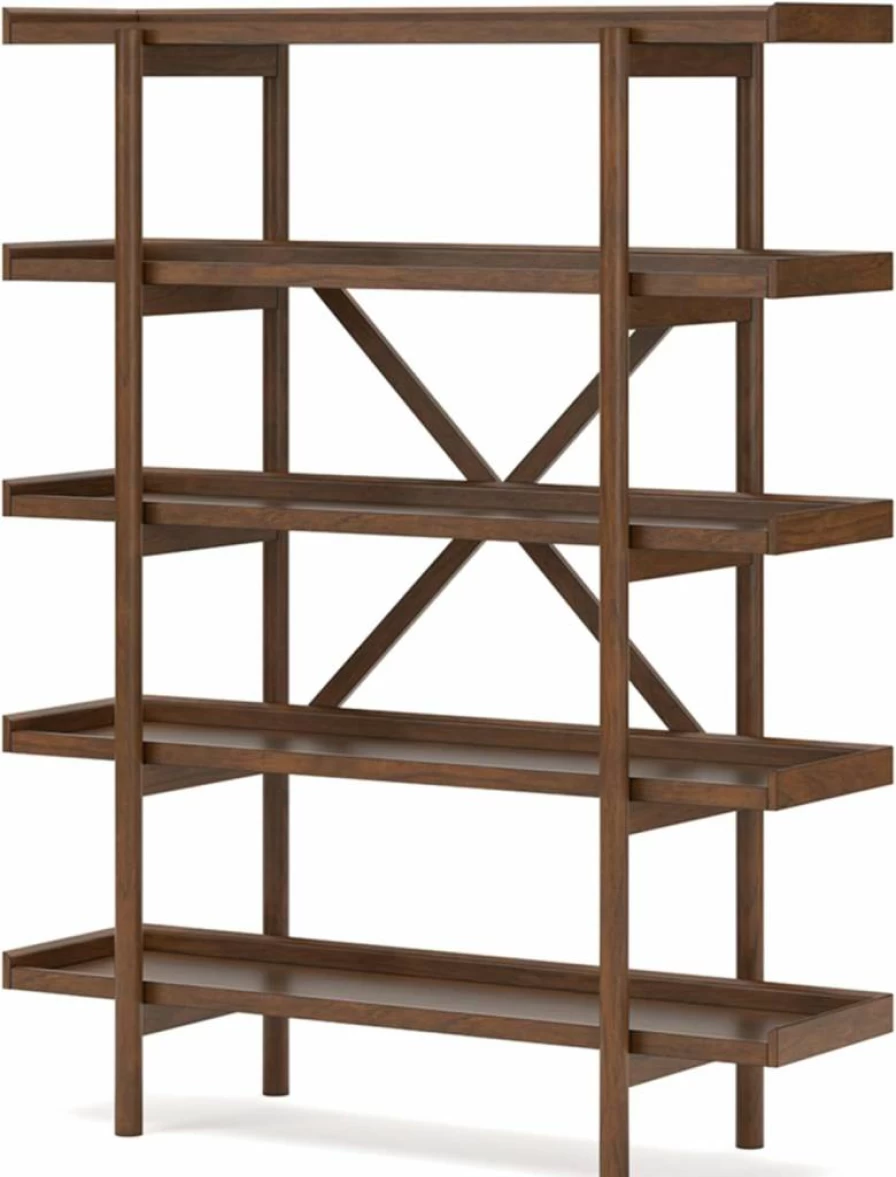 Signature Design by Ashley Lyncott 70" Mid-Century Modern 5-Tier Bookcase - Freestanding Etagere Shelf in Light Brown