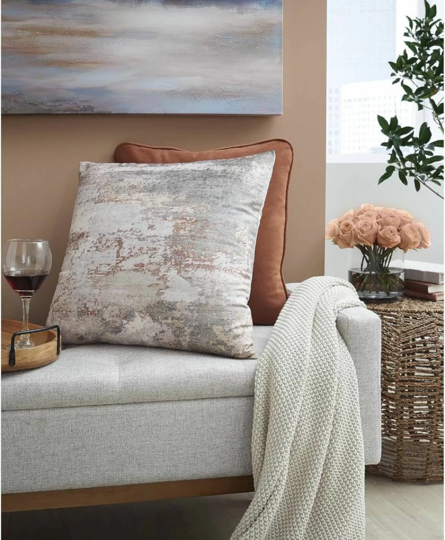 Signature Design by Ashley Edinfielders Square Pillow Cover - Soft Beige & Light Gray Decorative Throw Pillow