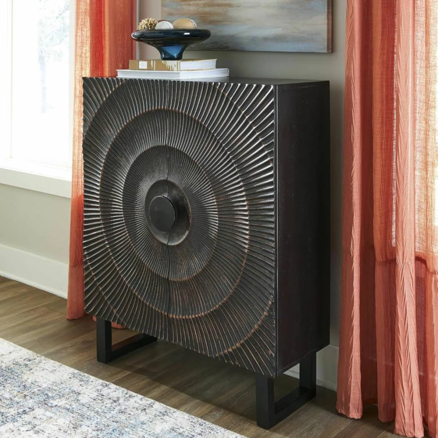 Signature Design by Ashley Fosterman Black Modern 2-Door Accent Cabinet with Fixed Shelves - Stylish Storage Solution