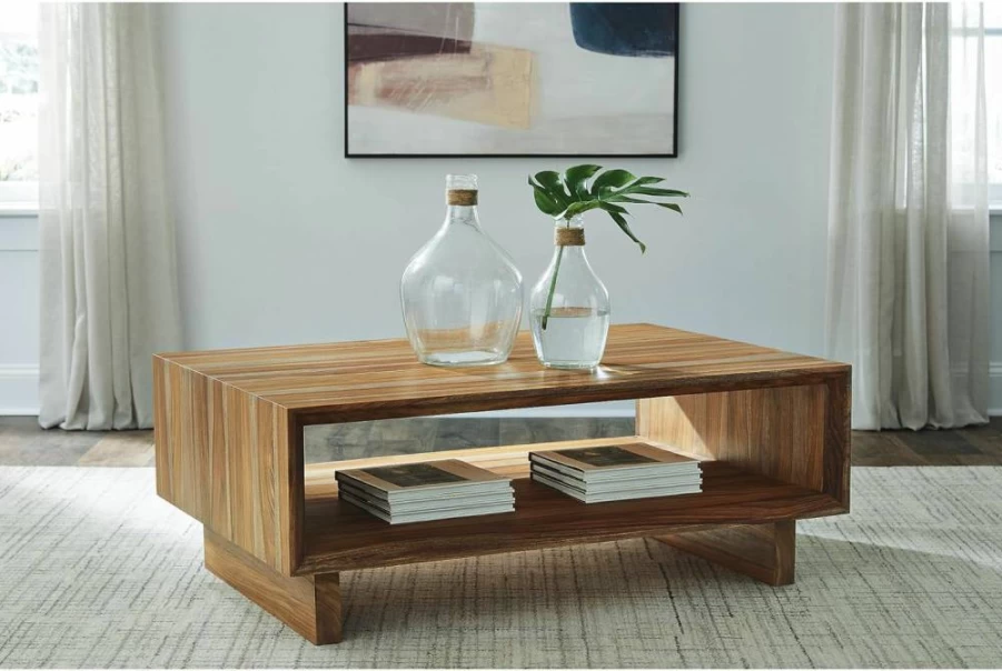 Signature Design by Ashley Dressonni Light Brown Rustic Coffee Table with Open Lower Shelf