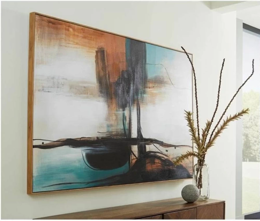 Signature Design by Ashley Brunonia Modern Framed Canvas Wall Art 47x71 Inches - Green, Orange & Black Abstract Painting Large Contemporary Home Decor
