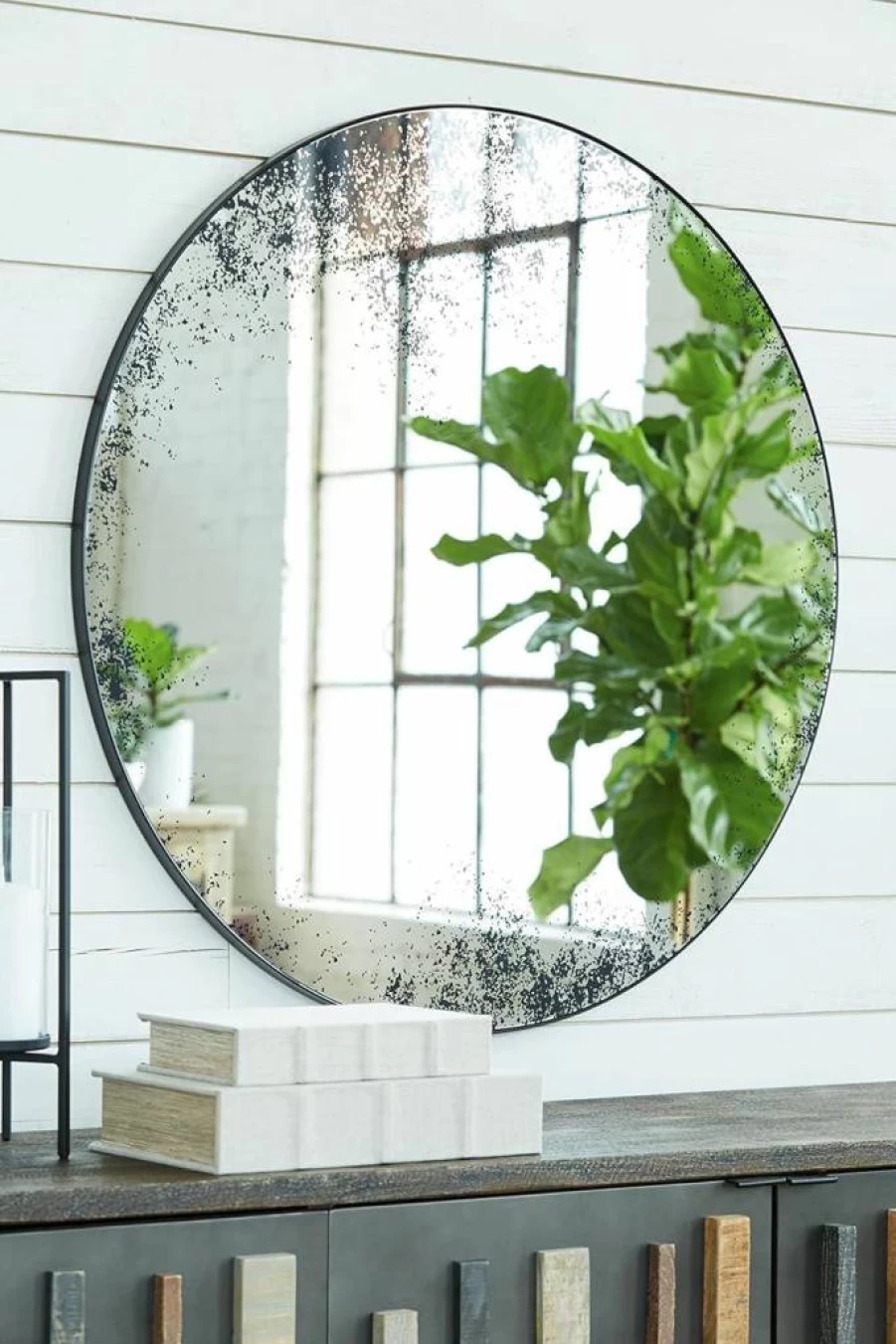 Signature Design by Ashley Kali Distressed Black Wood Accent Wall Mirror – Vintage Style Decor
