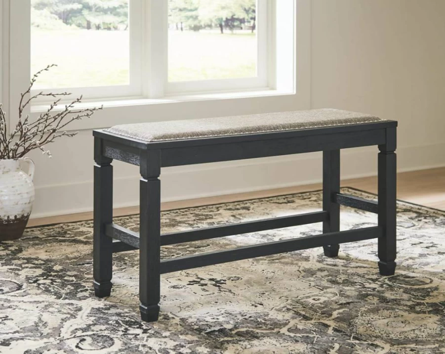 Signature Design by Ashley Tyler Creek Urban Farmhouse Counter Height Dining Bench in Almost Black Upholstered Fabric