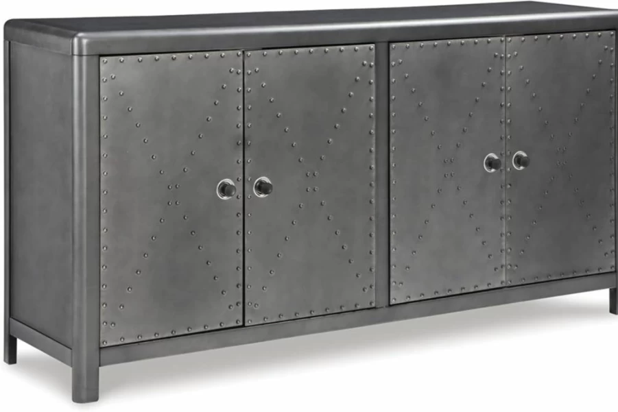 Signature Design by Ashley 4-Door Gray Accent Cabinet - Stylish Storage Cabinet for Living Room or Entryway