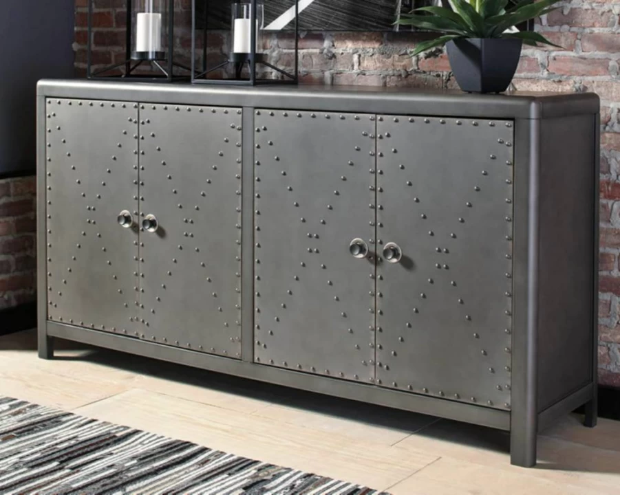 Signature Design by Ashley 4-Door Gray Accent Cabinet - Stylish Storage Cabinet for Living Room or Entryway