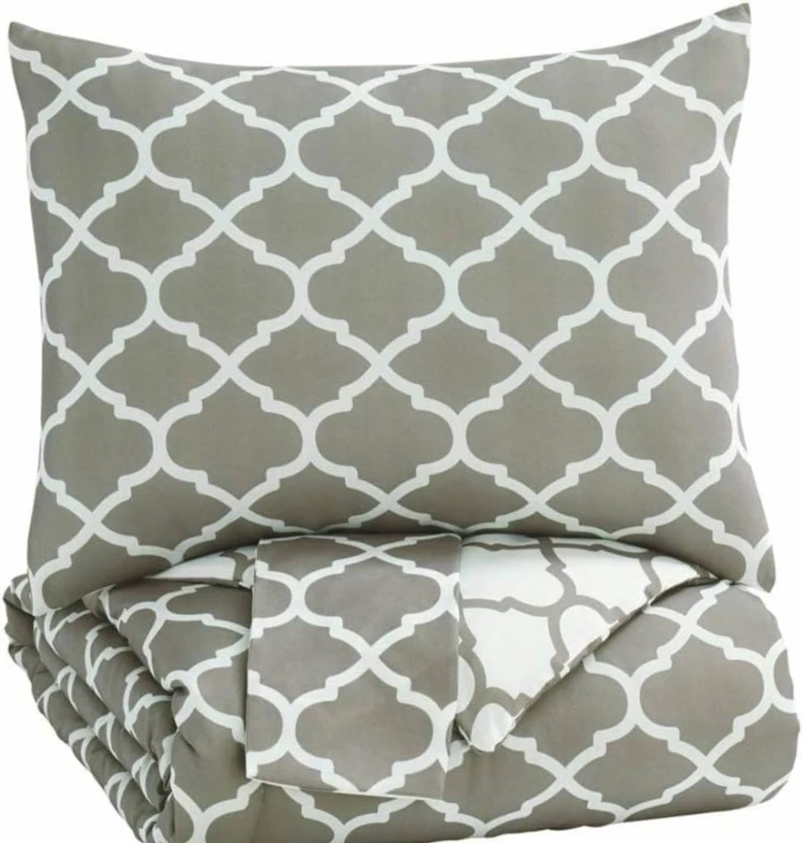 Signature Design by Ashley Media Twin Comforter Set - Soft Gray & White Bedding, Cozy Twin Size Comforter with Matching Pillowcases