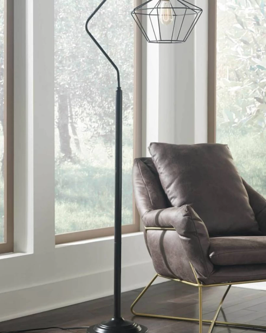 Signature Design by Ashley Makeika 62" Black Industrial Floor Lamp with Metal Shade - Modern Lighting for Living Room & Office