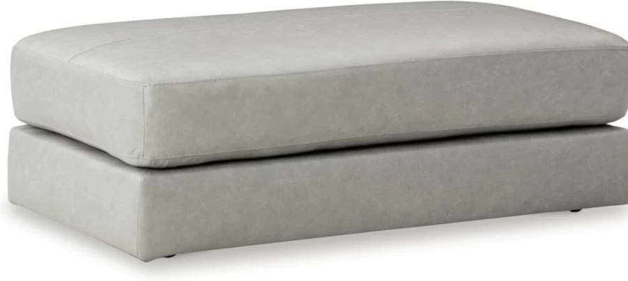 Signature Design by Ashley Amiata Modern Light Gray Leather Match Oversized Accent Ottoman with Non-Skid Legs, Contemporary Rectangular Upholstered Stool