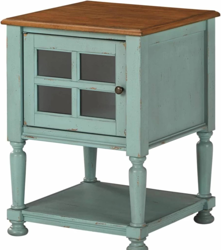 Signature Design by Ashley Mirimyn Farmhouse Teal & Brown Accent Cabinet - Rustic End Table for Living Room