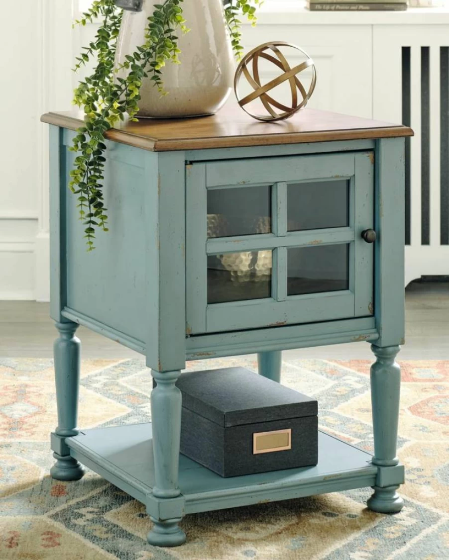 Signature Design by Ashley Mirimyn Farmhouse Teal & Brown Accent Cabinet - Rustic End Table for Living Room