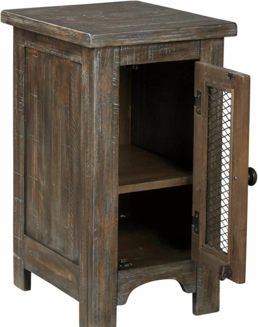 Signature Design by Ashley Valebeck Distressed Black Farmhouse End Table with Cabinet Door - Rustic Side Table for Living Room