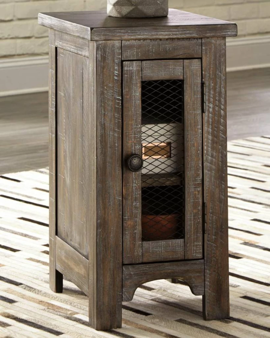 Signature Design by Ashley Valebeck Distressed Black Farmhouse End Table with Cabinet Door - Rustic Side Table for Living Room