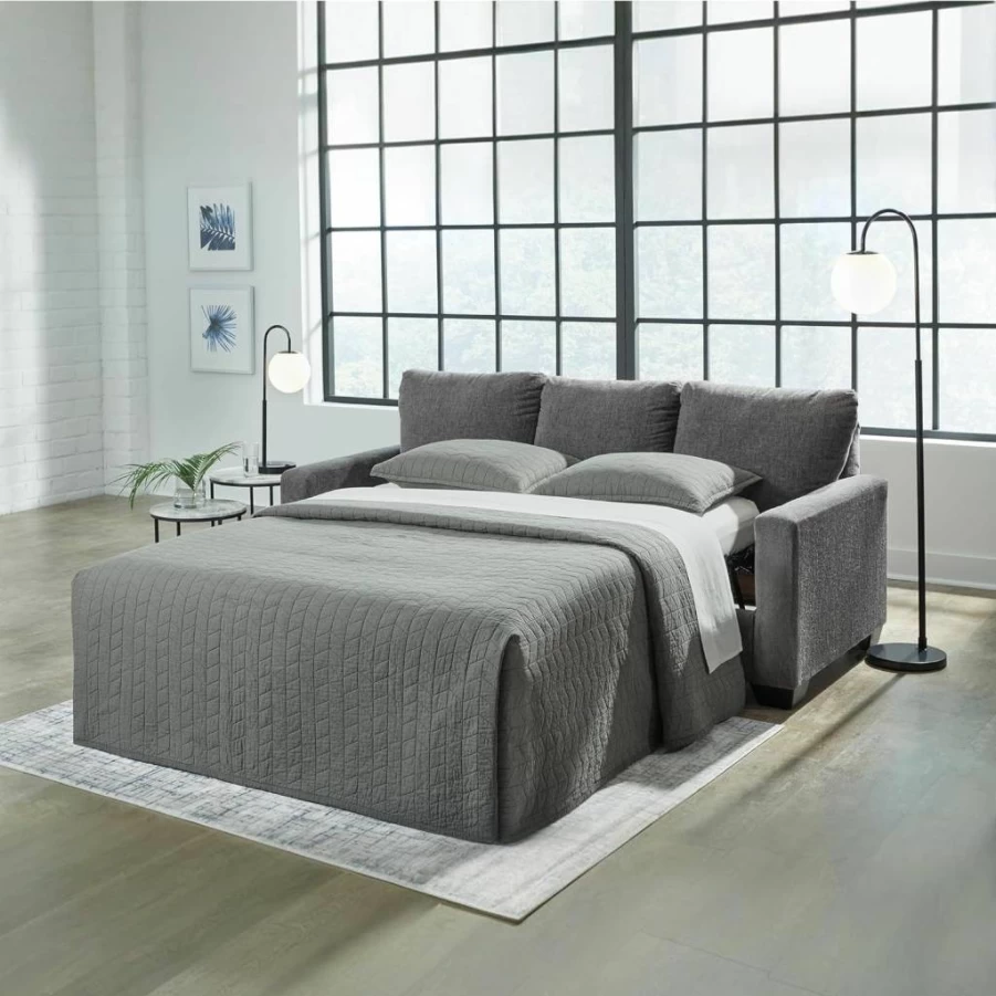 Signature Design by Ashley Rannis 2-in-1 Sleeper Sofa with Gel Memory Foam Mattress, Full Size Gray Convertible Couch Bed