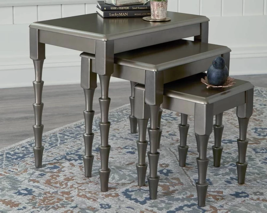 Signature Design by Ashley Larkendale Modern 3-Piece Nesting Tables Set - Space-Saving Gray End Tables for Living Room