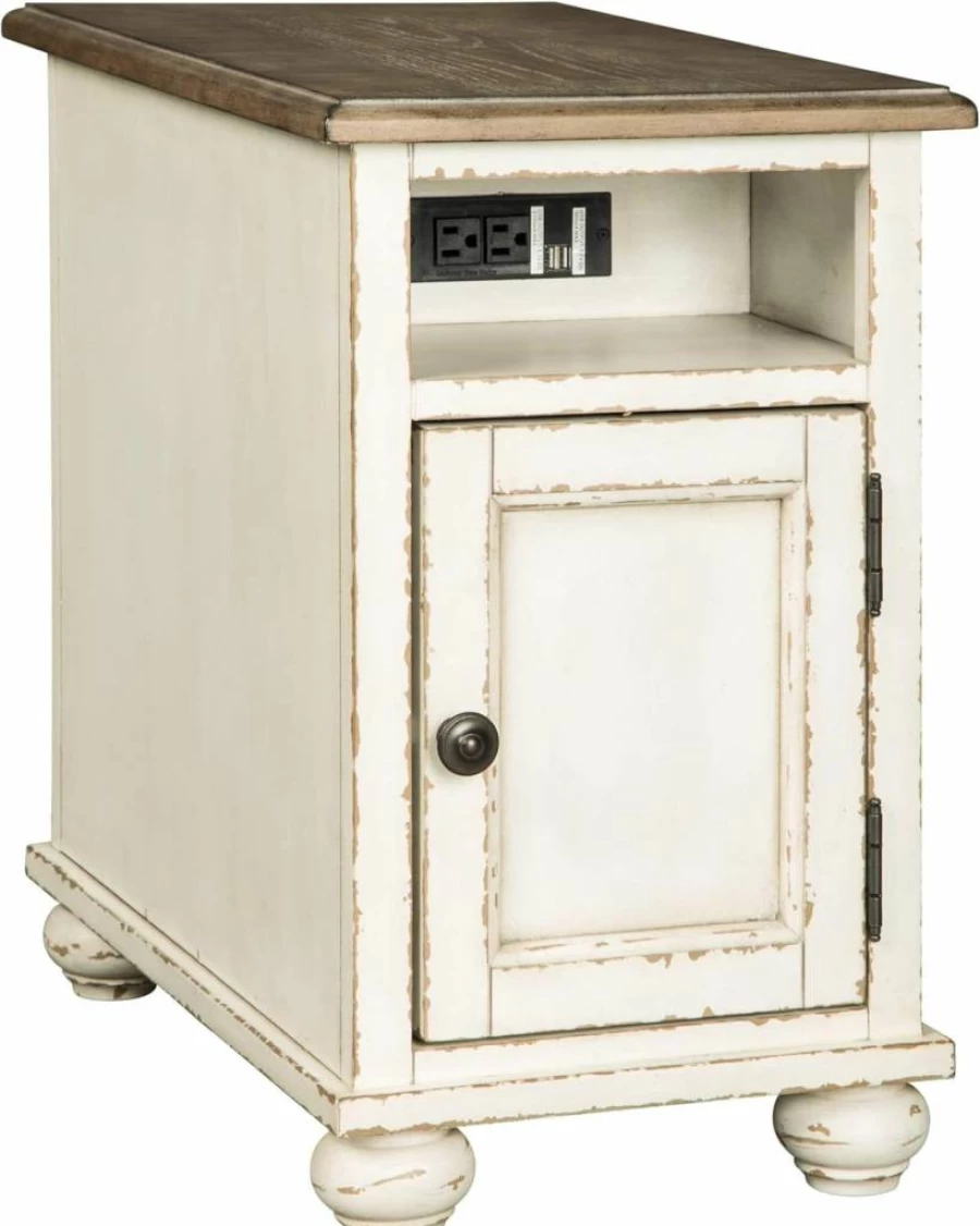 Signature Design by Ashley Realyn French Country End Table with USB Ports & Outlets, Cream Side Table for Living Room
