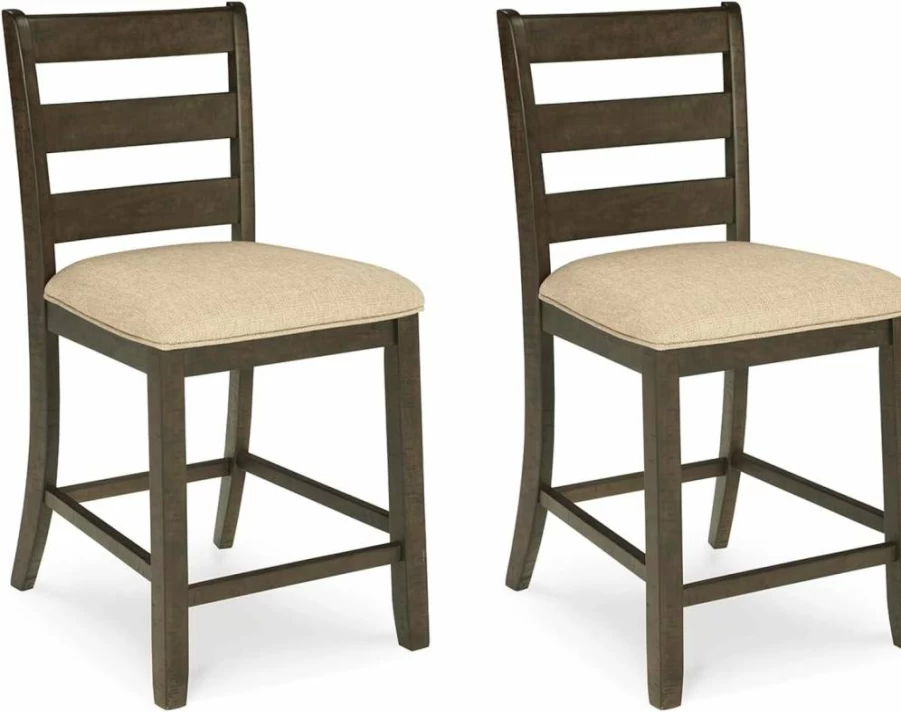 Signature Design by Ashley Skempton 24" Counter Height Barstool Set of 2 - Upholstered Antique White Bar Stools for Kitchen Island & Breakfast Nook