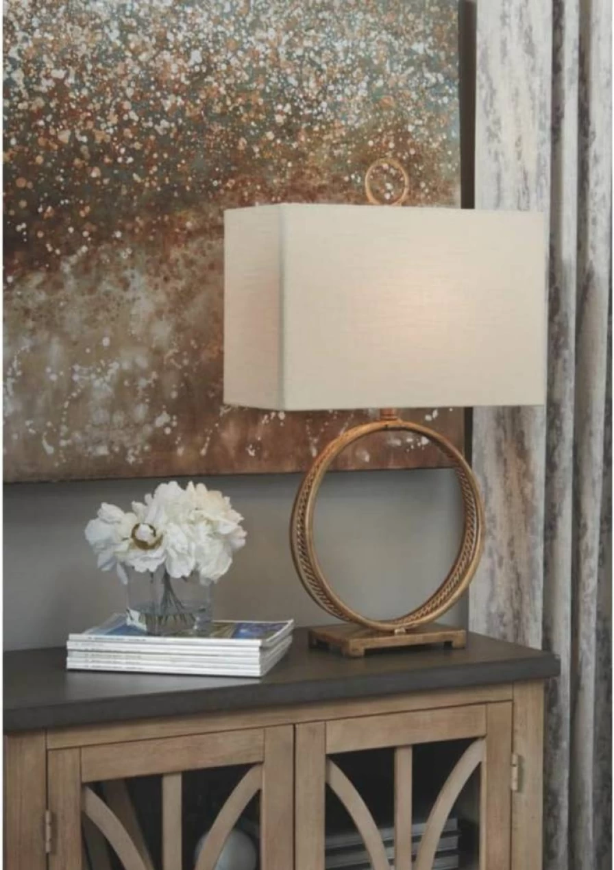 Signature Design by Ashley Mahala 28" Round Braided Metal Table Lamp in Antique Gold - Traditional Style Single Light Fixture