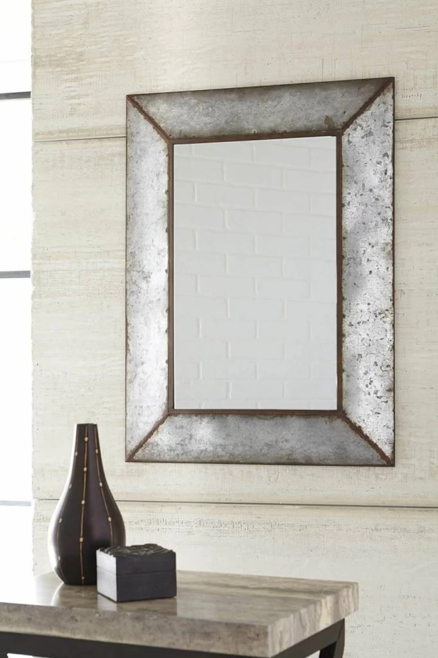Signature Design by Ashley O'Talley Industrial Accent Mirror - Antique Gray Metal Frame - Vertical Wall Mirror