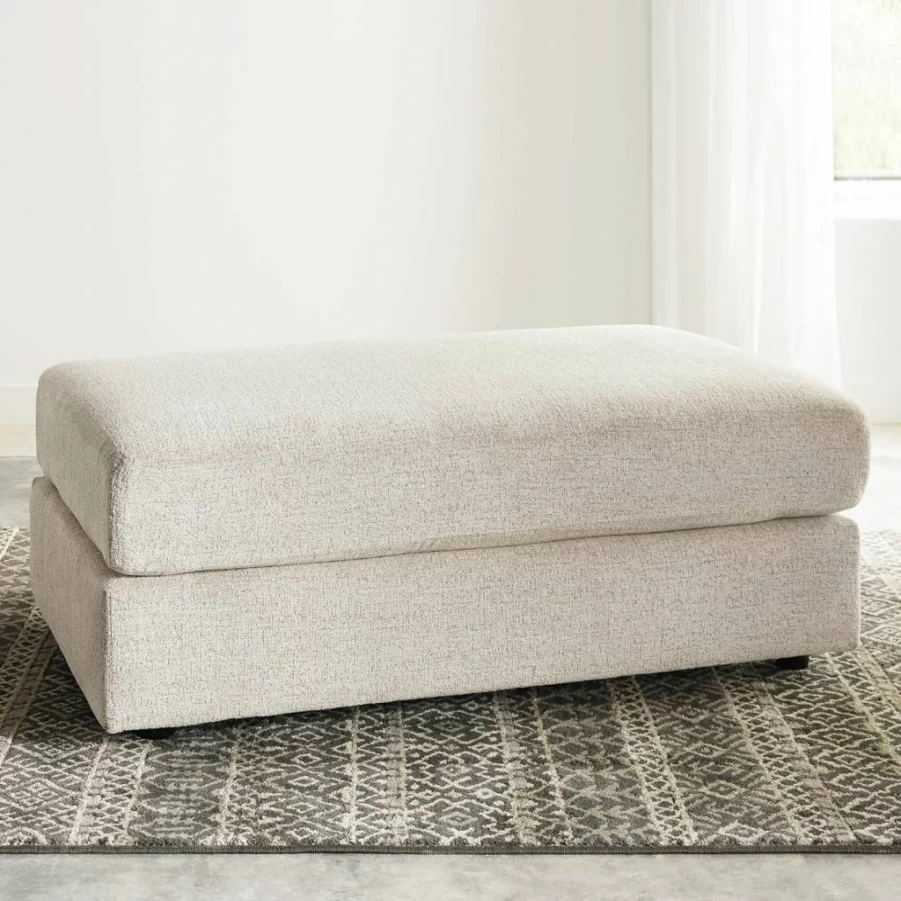 Signature Design by Ashley Soletren Oversized Chenille Ottoman - Modern Off-White Footrest, Storage Bench, Living Room Accent Piece