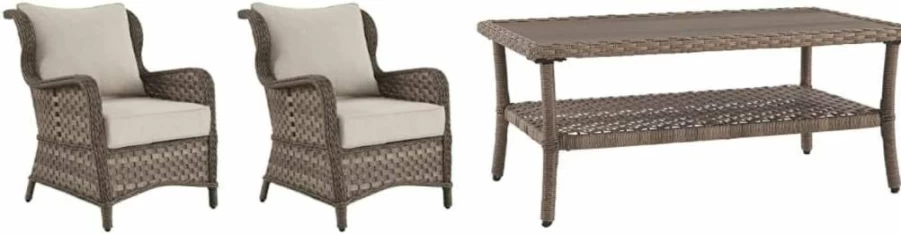 Signature Design by Ashley Light Brown Outdoor Lounge Chair - Handwoven Wicker with Cushion, Set of 2