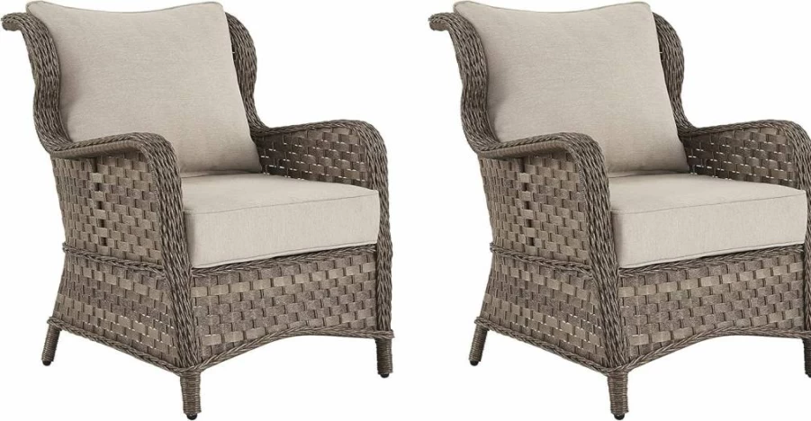 Signature Design by Ashley Light Brown Outdoor Lounge Chair - Handwoven Wicker with Cushion, Set of 2