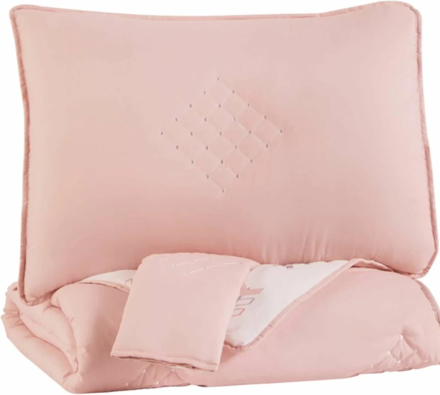 Signature Design by Ashley Lexann Full Comforter Set with 2 Shams - Pink & White Arrow Pattern Bedding